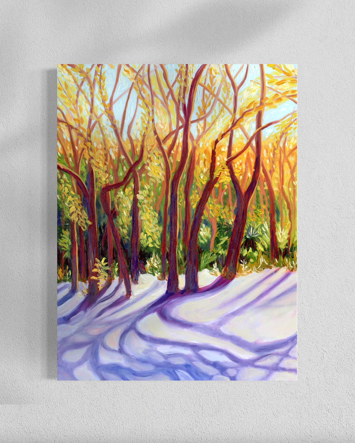 Painting of a forest scene with trees and a path on a white background